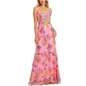 Mac Duggal Womens Floral Sequin Lace Gown With Sweetheart Neckline